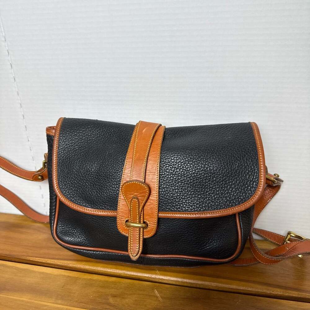 Vintage Dooney & Bourke All Weather Leather Crossbody Bag Black/Tan